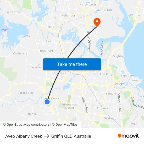 Aveo Albany Creek to Griffin QLD Australia map