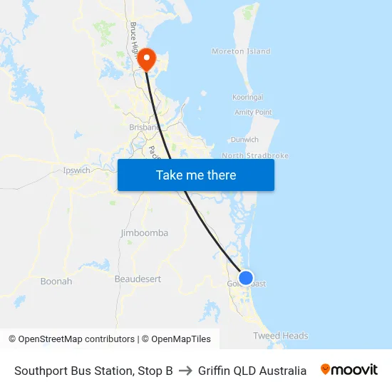 Southport Bus Station, Stop B to Griffin QLD Australia map