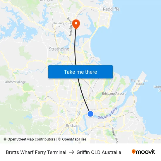 Bretts Wharf Ferry Terminal to Griffin QLD Australia map