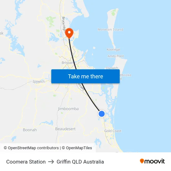 Coomera Station to Griffin QLD Australia map