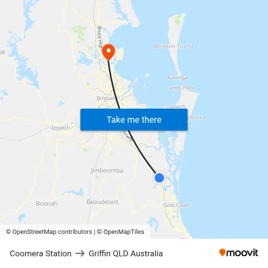Coomera Station to Griffin QLD Australia map