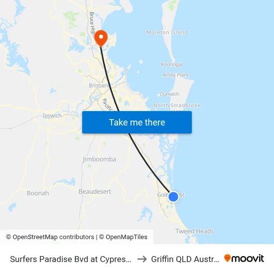 Surfers Paradise Bvd at Cypress Ave to Griffin QLD Australia map