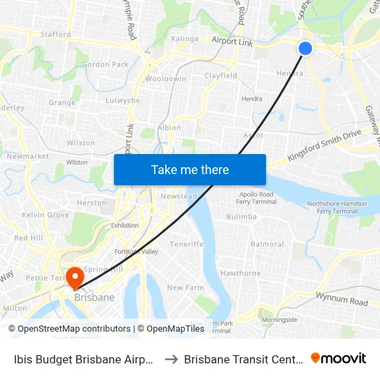 Ibis Budget Brisbane Airport to Brisbane Transit Centre map