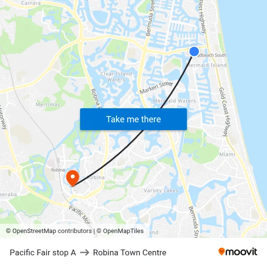 Pacific Fair stop A to Robina Town Centre map