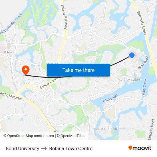 Bond University to Robina Town Centre map