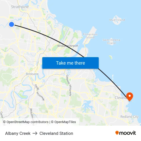 Albany Creek to Cleveland Station map