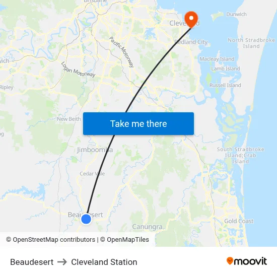 Beaudesert to Cleveland Station map