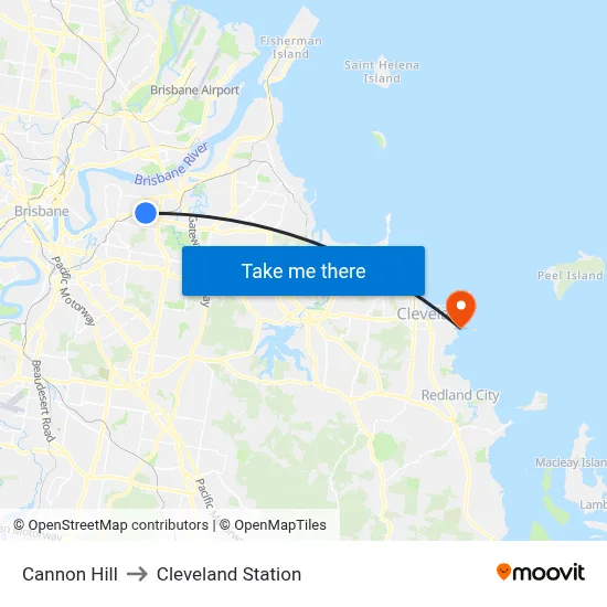 Cannon Hill to Cleveland Station map