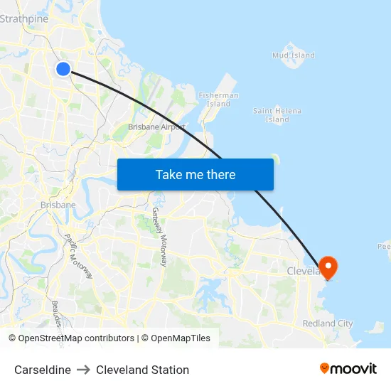 Carseldine to Cleveland Station map