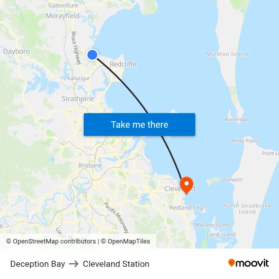 Deception Bay to Cleveland Station map