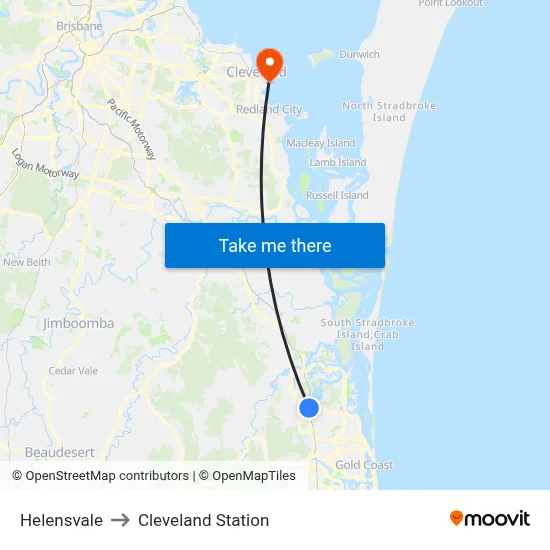 Helensvale to Cleveland Station map