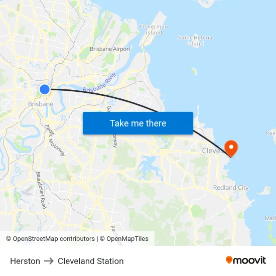 Herston to Cleveland Station map