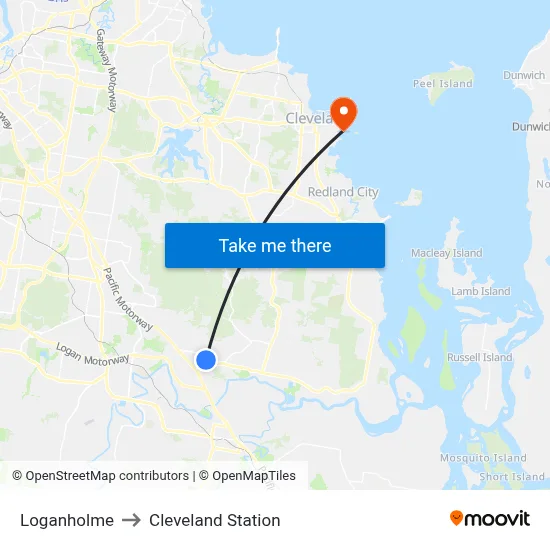 Loganholme to Cleveland Station map