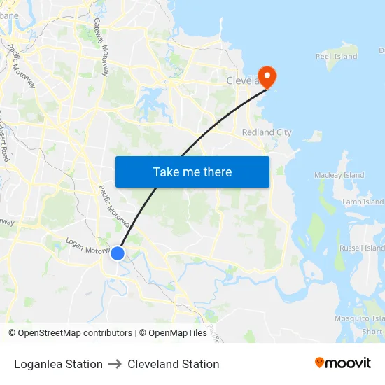 Loganlea Station to Cleveland Station map