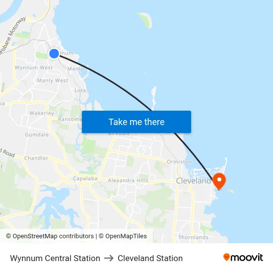 Wynnum Central Station to Cleveland Station map