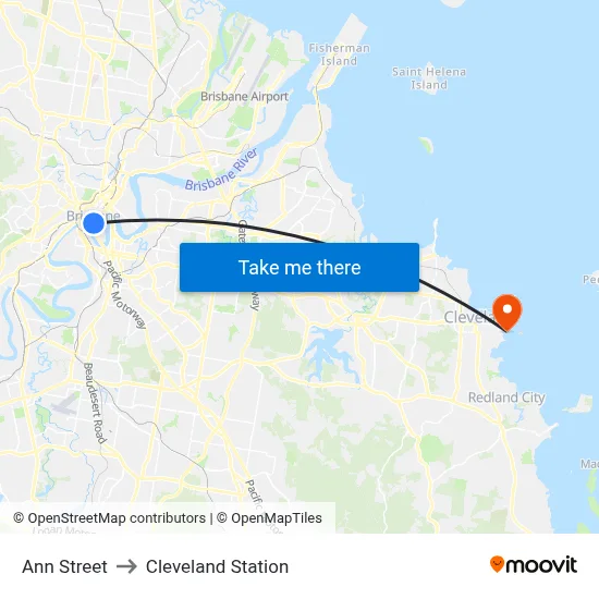 Ann Street to Cleveland Station map