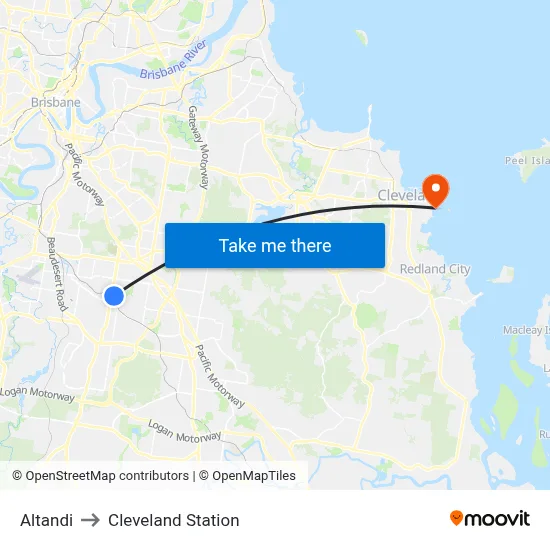 Altandi to Cleveland Station map