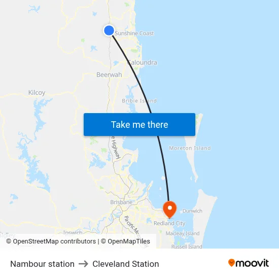 Nambour station to Cleveland Station map