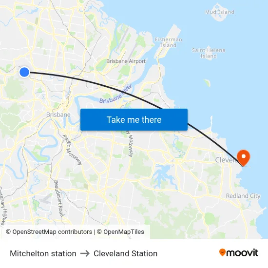 Mitchelton station to Cleveland Station map