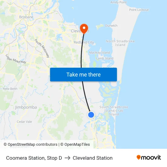 Coomera Station, Stop D to Cleveland Station map