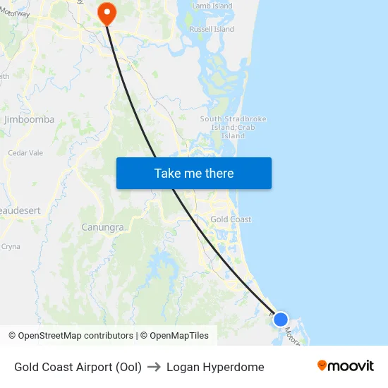 Gold Coast Airport (Ool) to Logan Hyperdome map