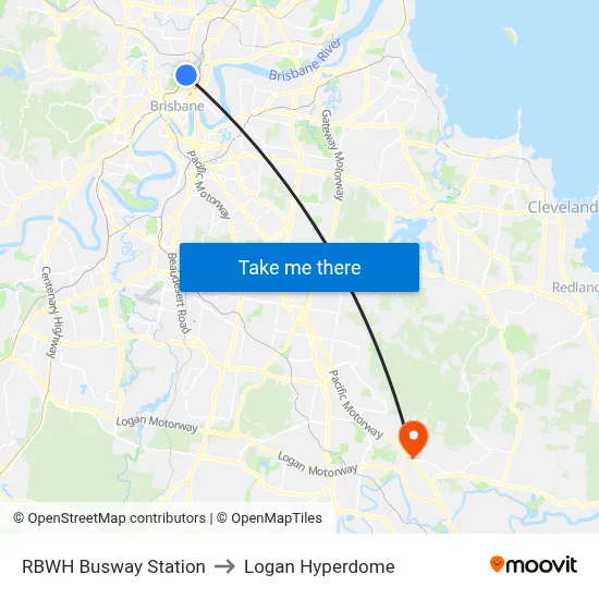 RBWH Busway Station to Logan Hyperdome map