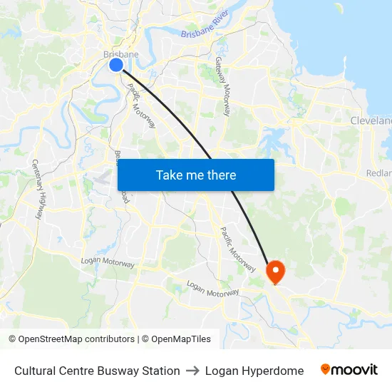 Cultural Centre Busway Station to Logan Hyperdome map