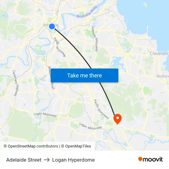 Adelaide Street to Logan Hyperdome map