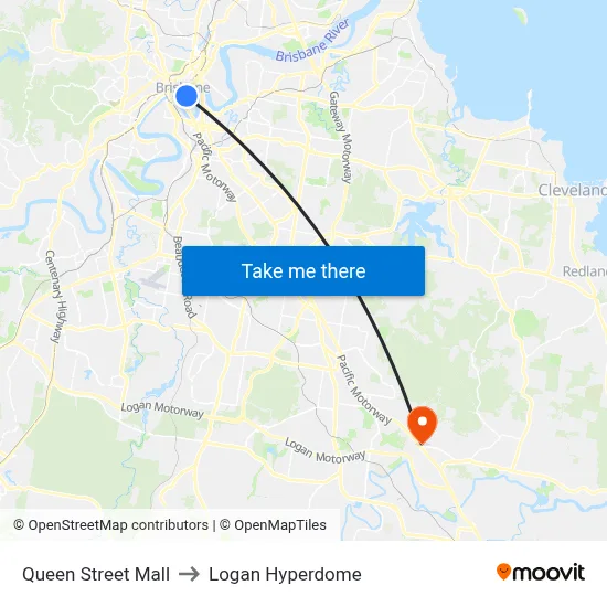 Queen Street Mall to Logan Hyperdome map