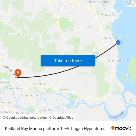 Redland Bay Marina platform 1 to Logan Hyperdome map