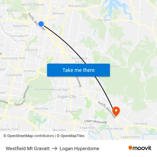 Westfield Mt Gravatt to Logan Hyperdome map