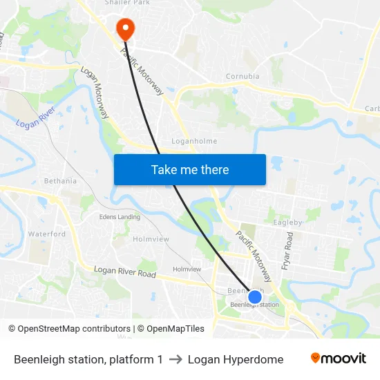 Beenleigh station, platform 1 to Logan Hyperdome map