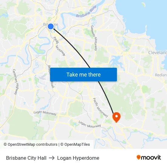 Brisbane City Hall to Logan Hyperdome map