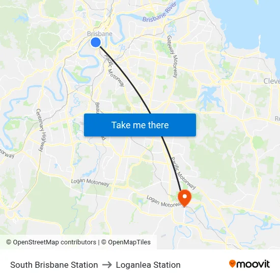 South Brisbane Station to Loganlea Station map