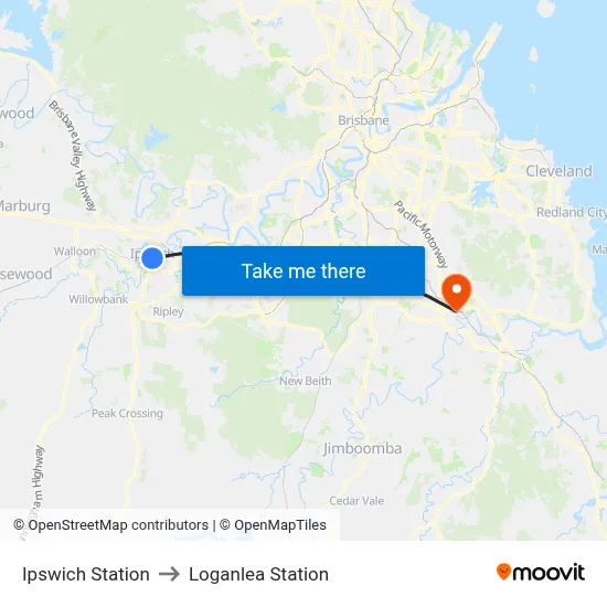 Ipswich Station to Loganlea Station map