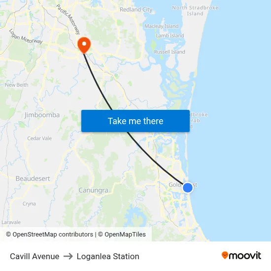Cavill Avenue to Loganlea Station map