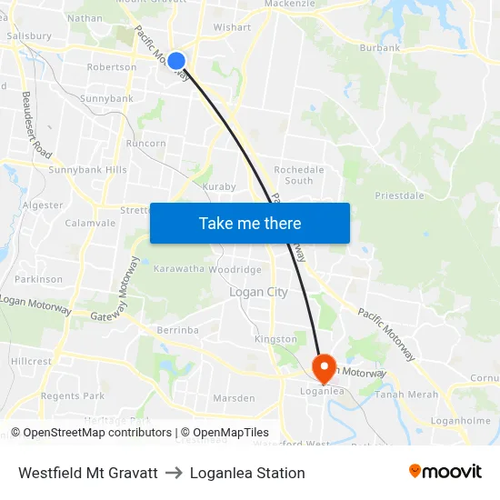 Westfield Mt Gravatt to Loganlea Station map