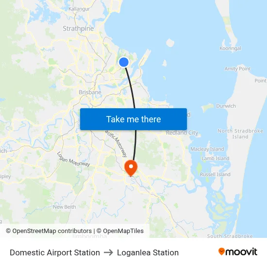 Domestic Airport Station to Loganlea Station map
