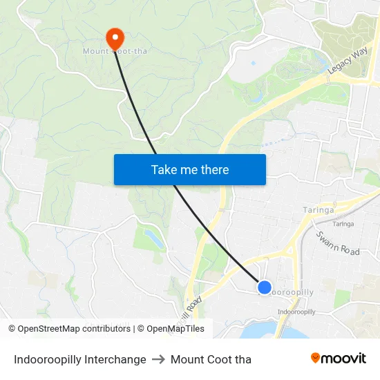 Indooroopilly Interchange to Mount Coot tha map
