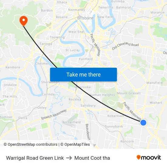 Warrigal Road Green Link to Mount Coot tha map