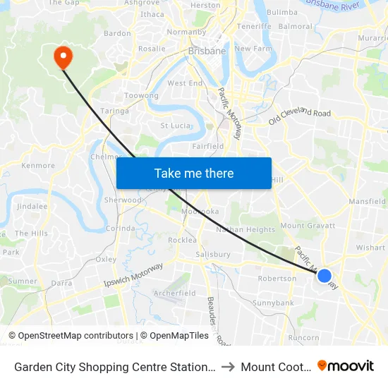Garden City Shopping Centre Station, Stop H to Mount Coot tha map