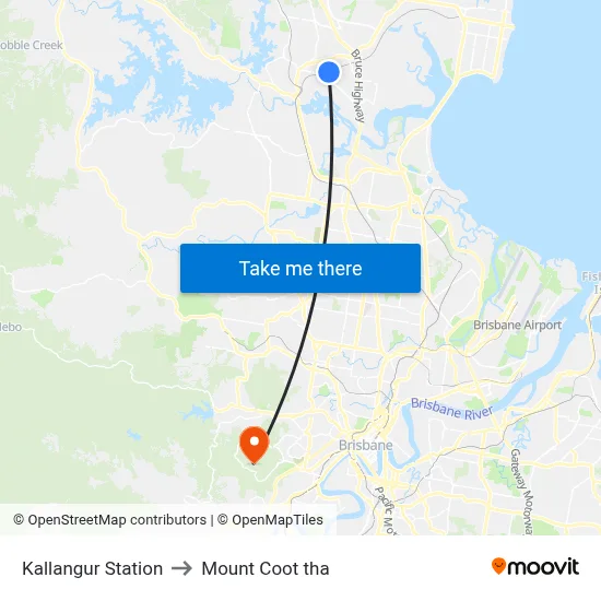 Kallangur Station to Mount Coot tha map