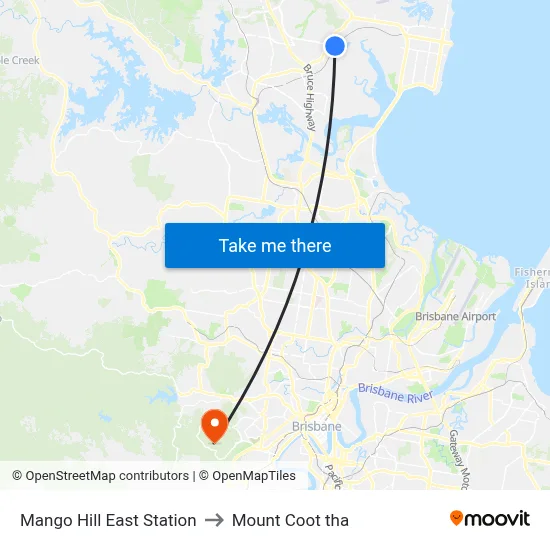 Mango Hill East Station to Mount Coot tha map