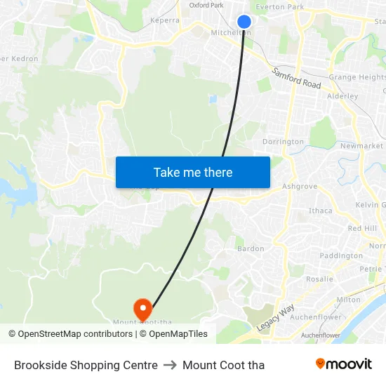 Brookside Shopping Centre to Mount Coot tha map
