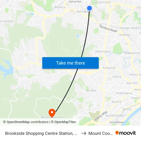 Brookside Shopping Centre Station, Platform A to Mount Coot tha map
