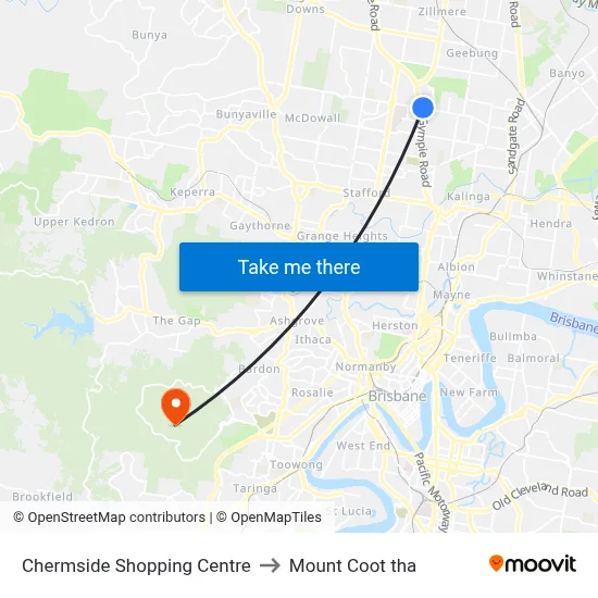 Chermside Shopping Centre to Mount Coot tha map
