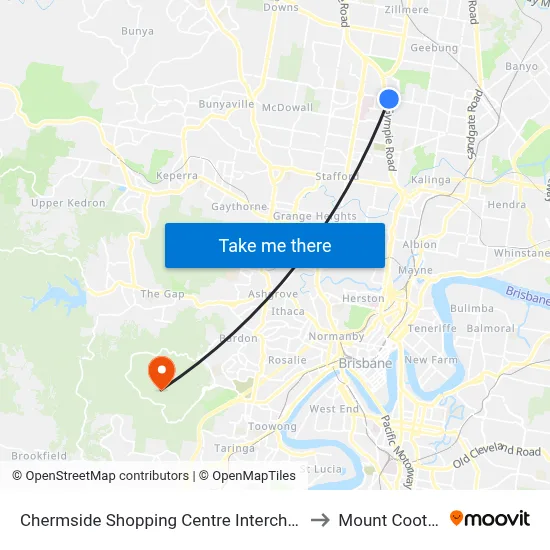 Chermside Shopping Centre Interchange H to Mount Coot tha map
