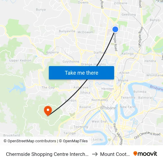 Chermside Shopping Centre Interchange F to Mount Coot tha map