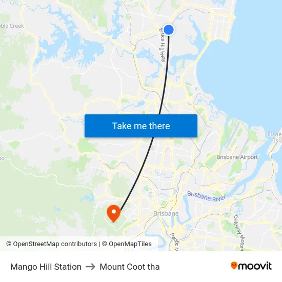 Mango Hill Station to Mount Coot tha map