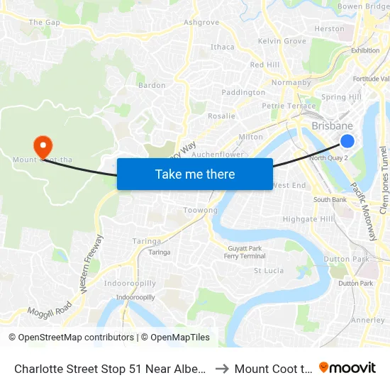 Charlotte Street Stop 51 Near Albert St to Mount Coot tha map